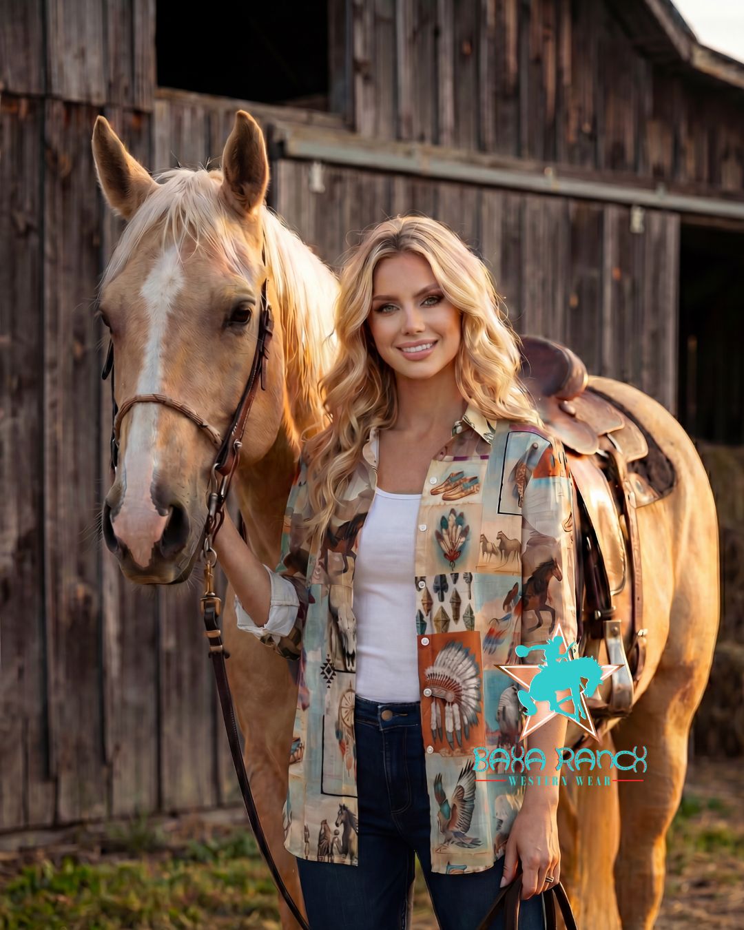 Baha Ranch Bohemian Dreams Cowgirl Button Up Blouse