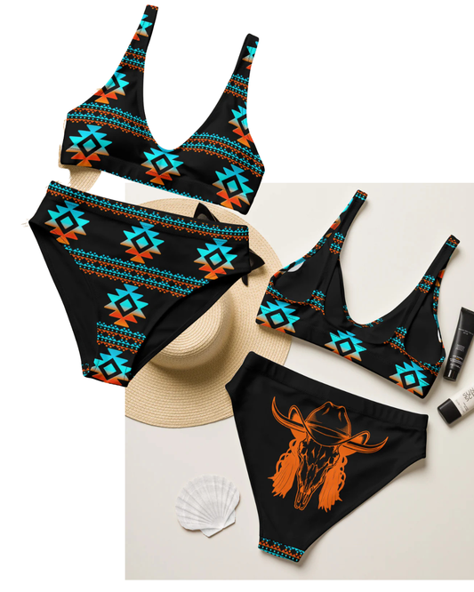 Yeehaw Orange Aztec Mullet Cowboy Bikini Medium