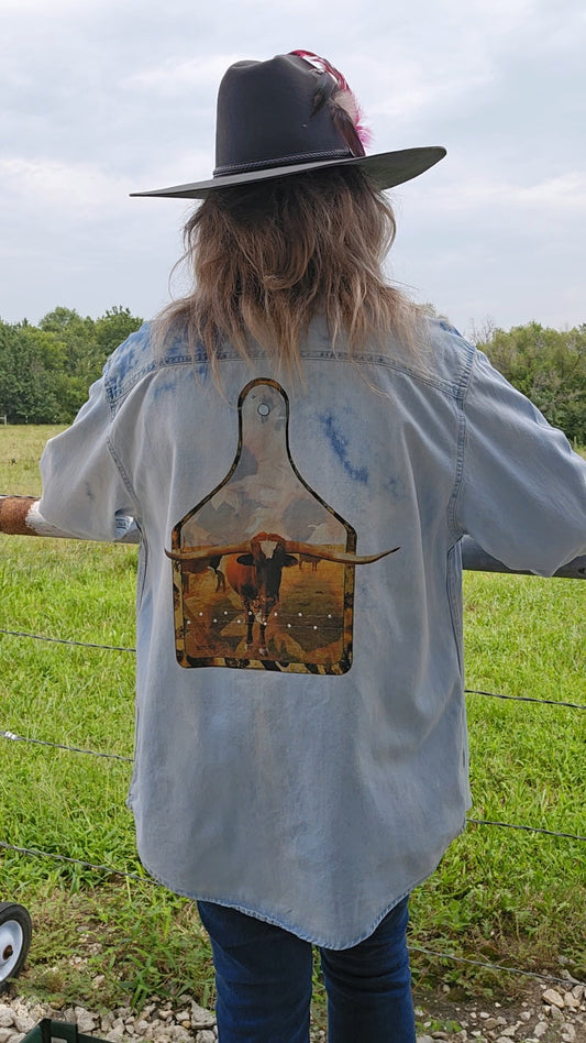 Uncle Joe Bleached Denim Shirt with rhinestones