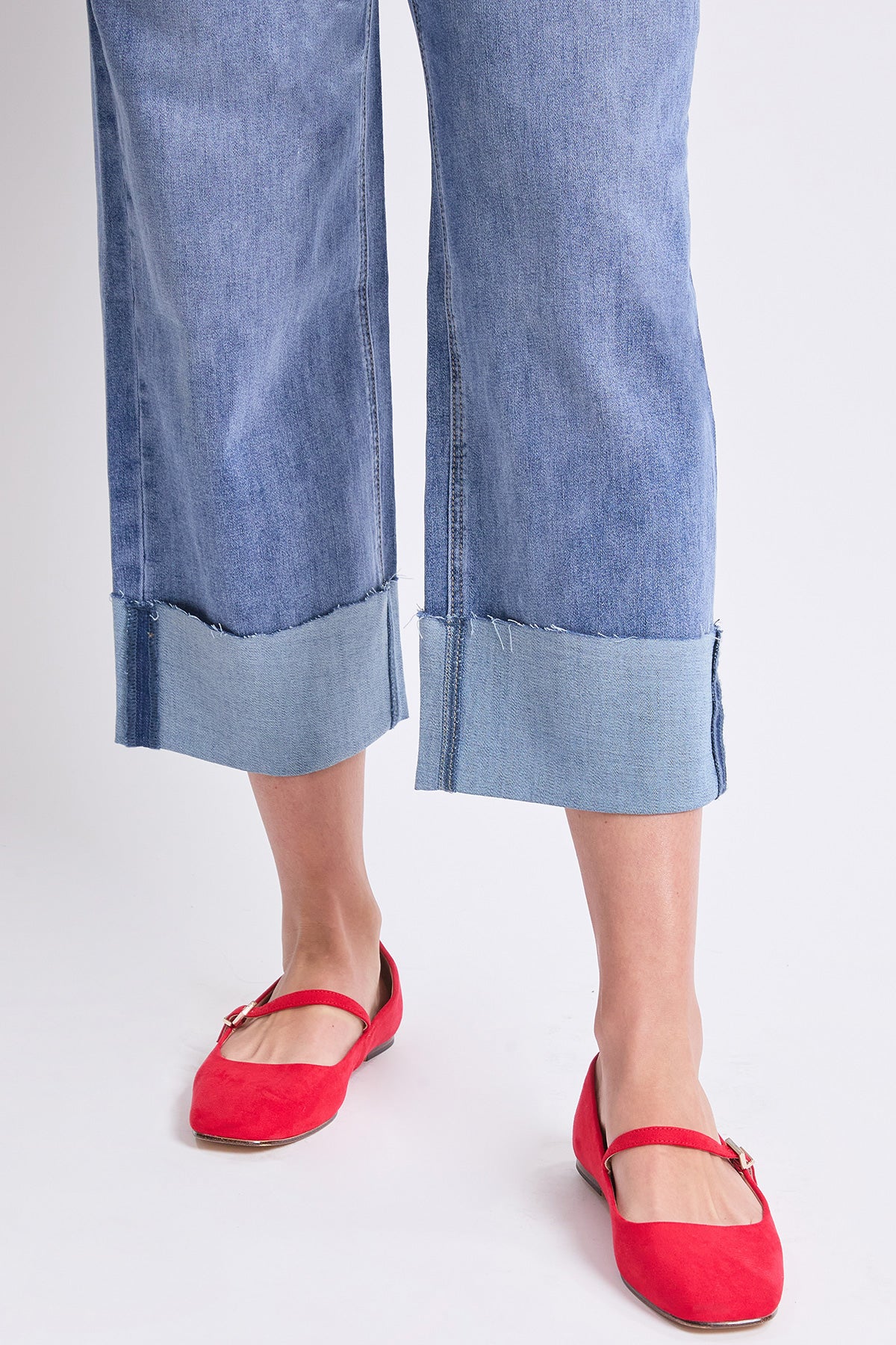 Women's High Rise Raw Mega Cuff Straight  Jeans