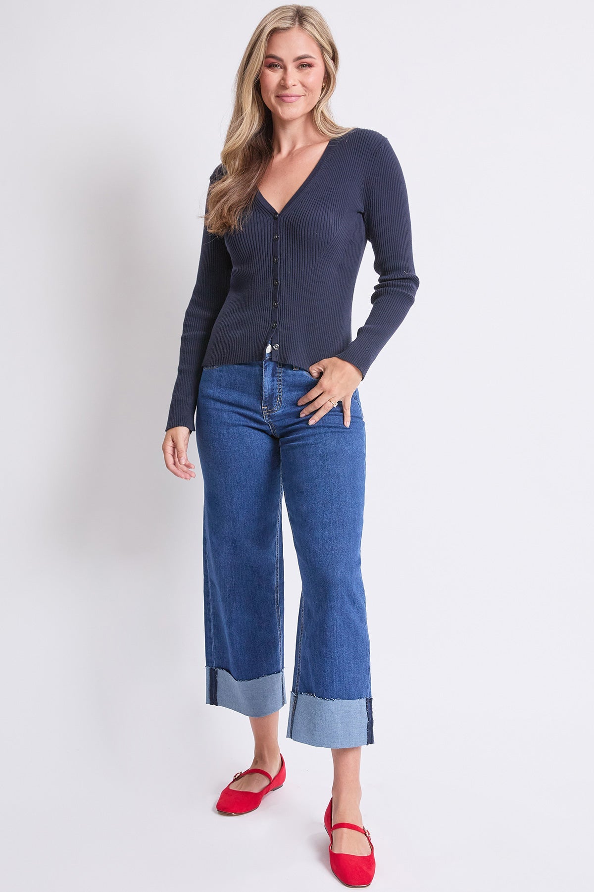 Women's High Rise Raw Mega Cuff Straight  Jeans