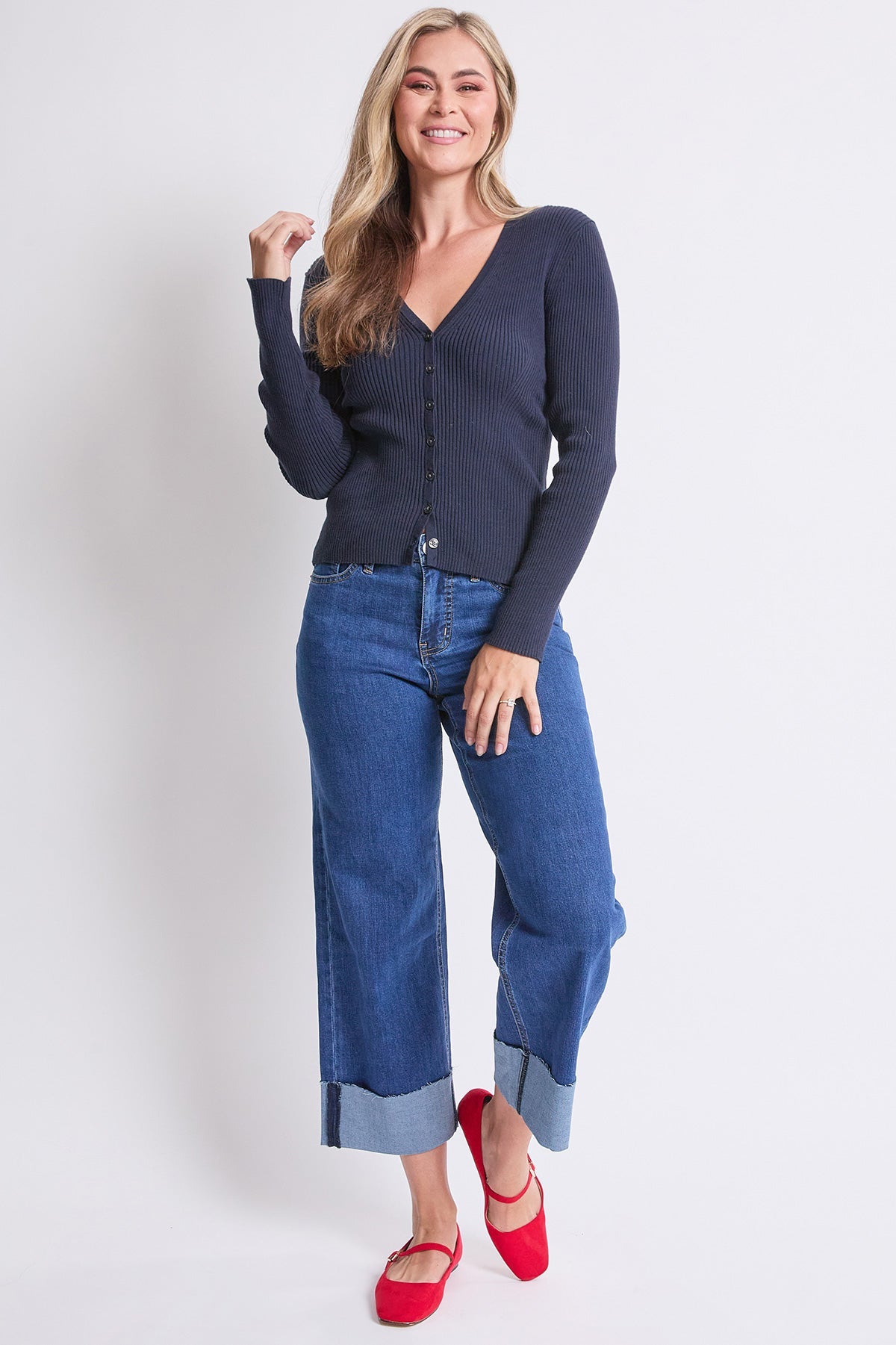 Women's High Rise Raw Mega Cuff Straight  Jeans