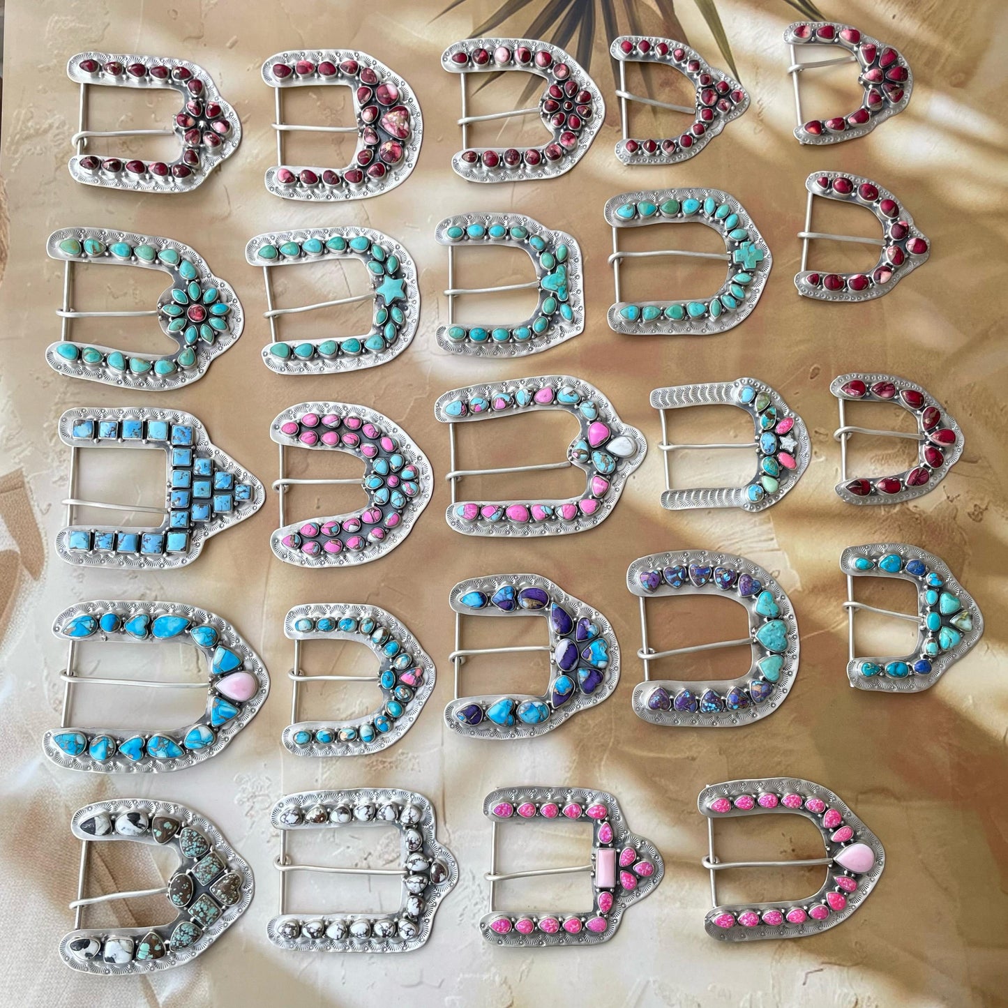 Multi Gemstones Sterling Silver Belt Buckle