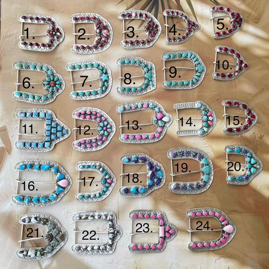 Multi Gemstones Sterling Silver Belt Buckle