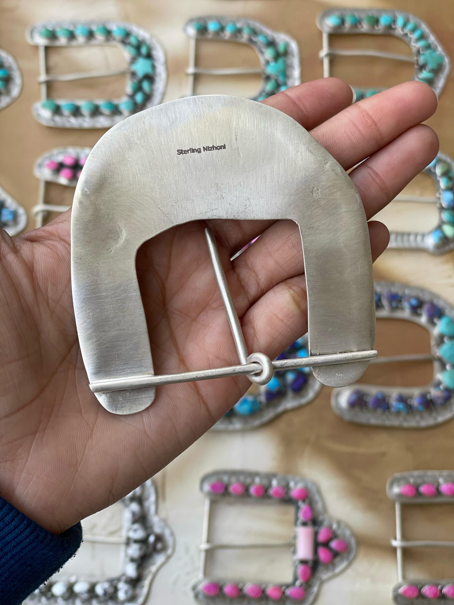 Multi Gemstones Sterling Silver Belt Buckle