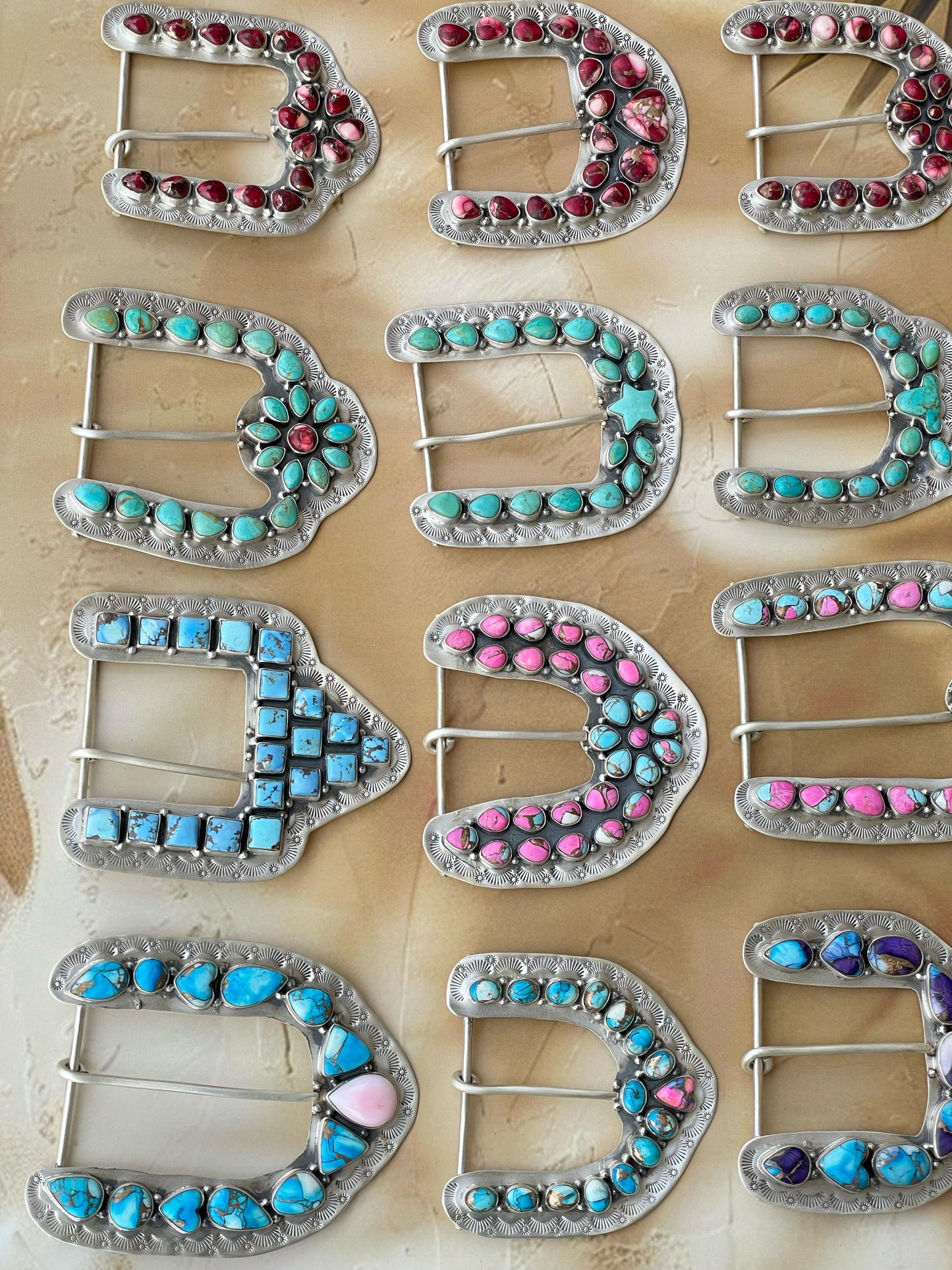 Multi Gemstones Sterling Silver Belt Buckle