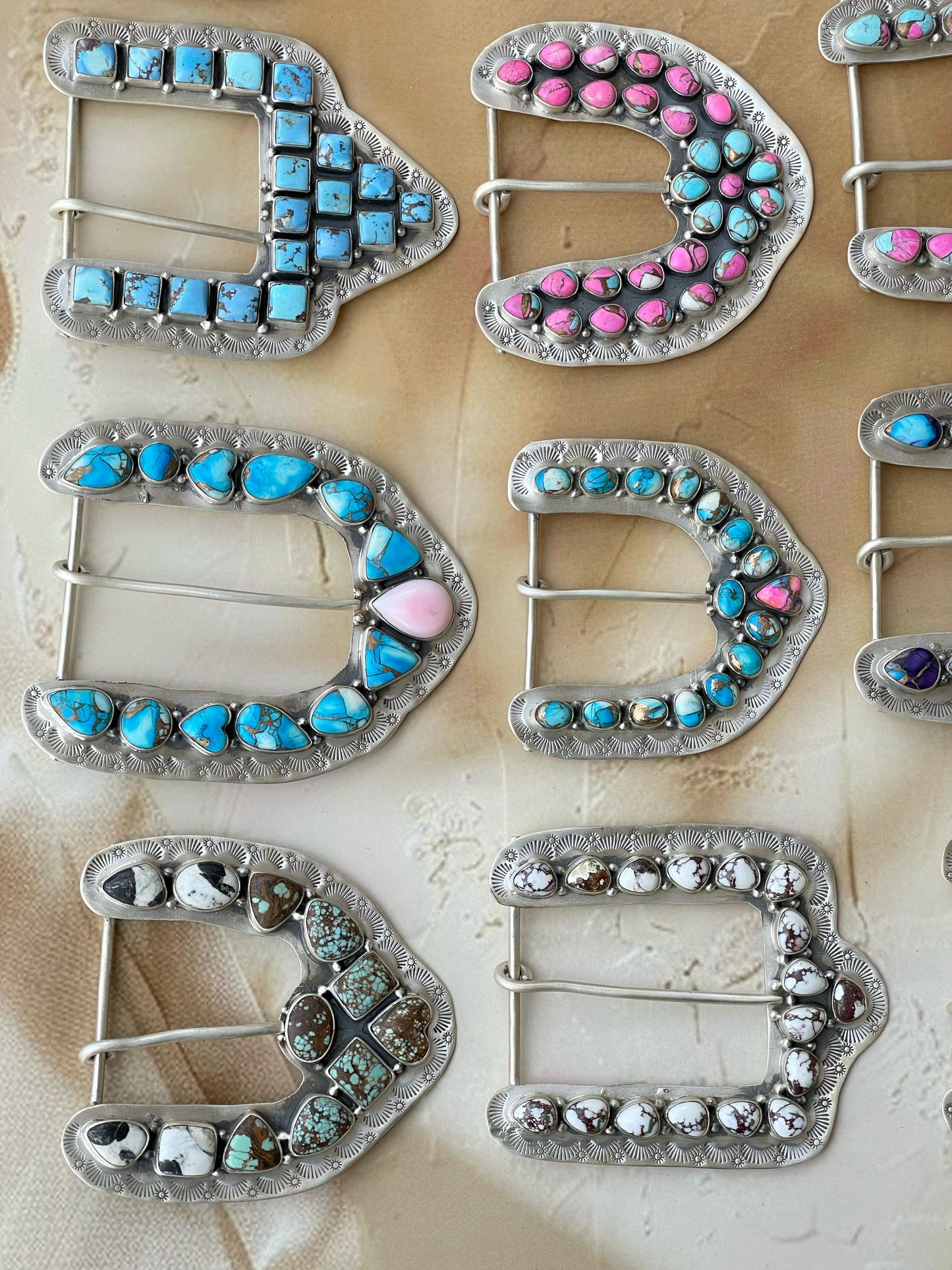 Multi Gemstones Sterling Silver Belt Buckle