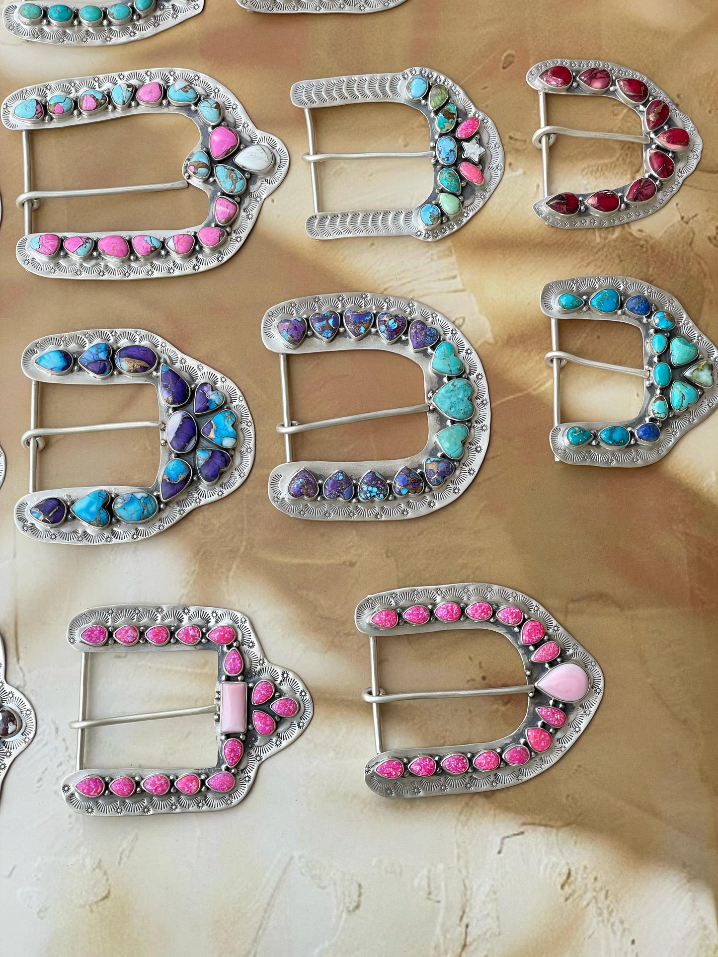 Multi Gemstones Sterling Silver Belt Buckle