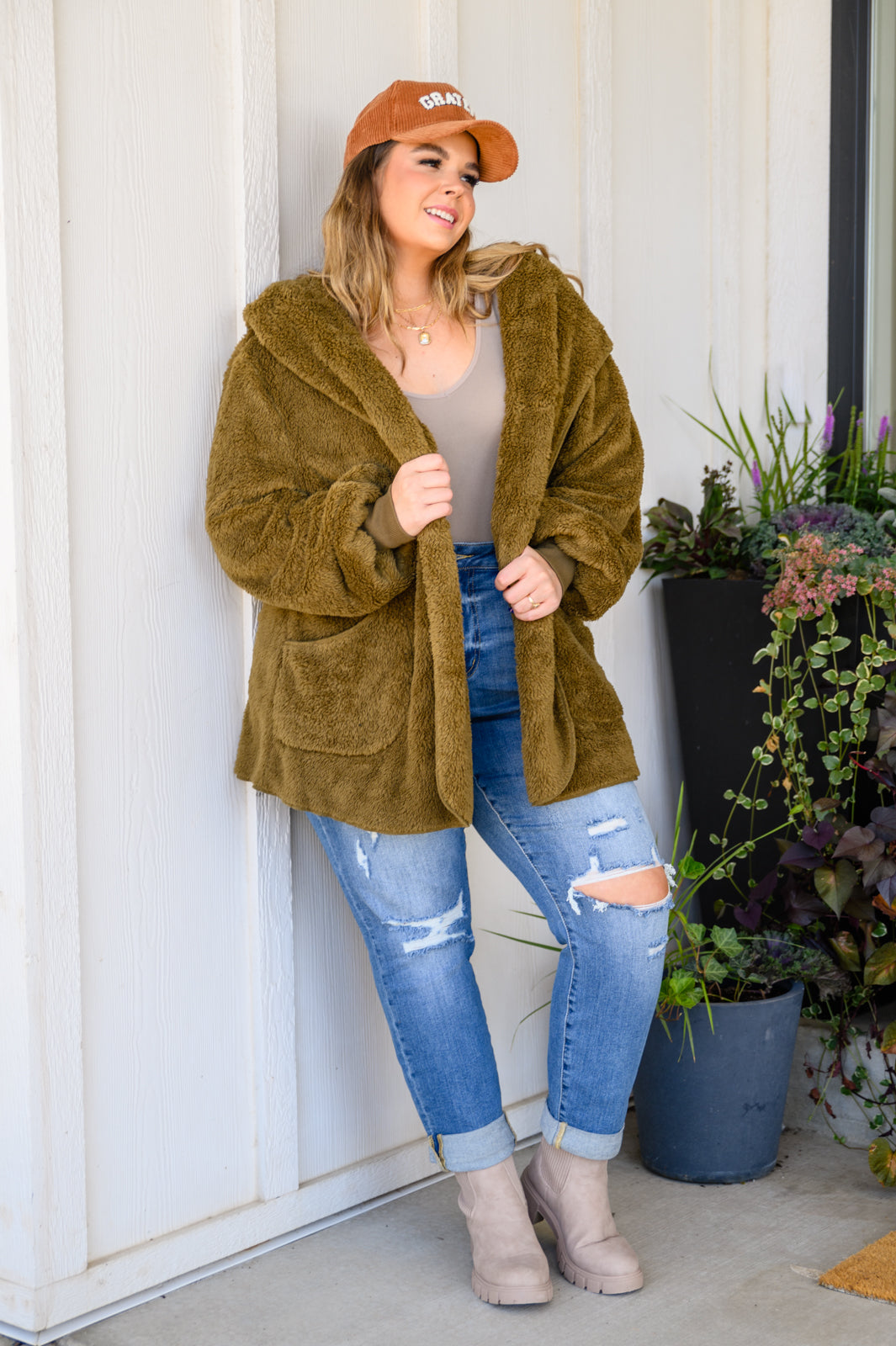 Where's My Coffee Hooded Cardigan in Olive XS only