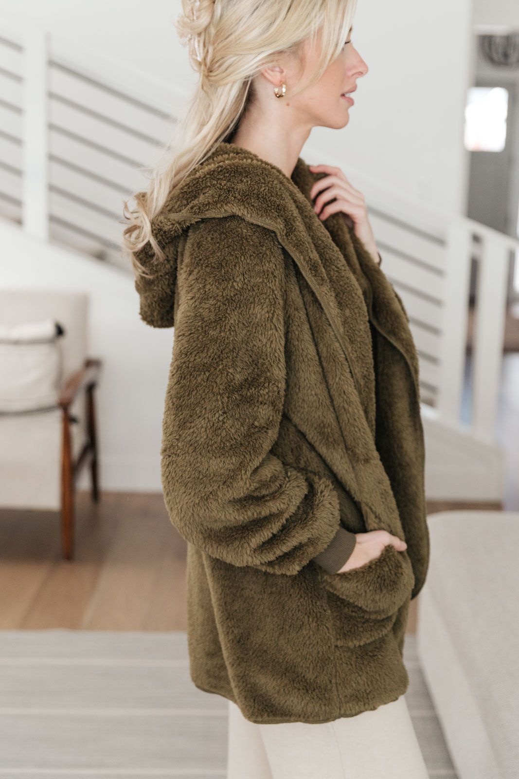 Where's My Coffee Hooded Cardigan in Olive XS only