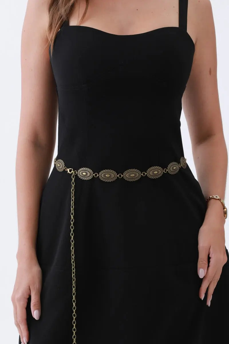Silver tone Concho Oval Chain Belt