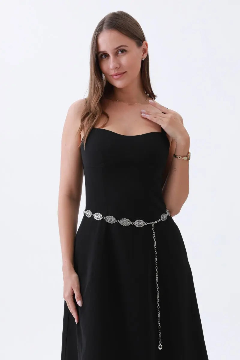 Silver tone Concho Oval Chain Belt