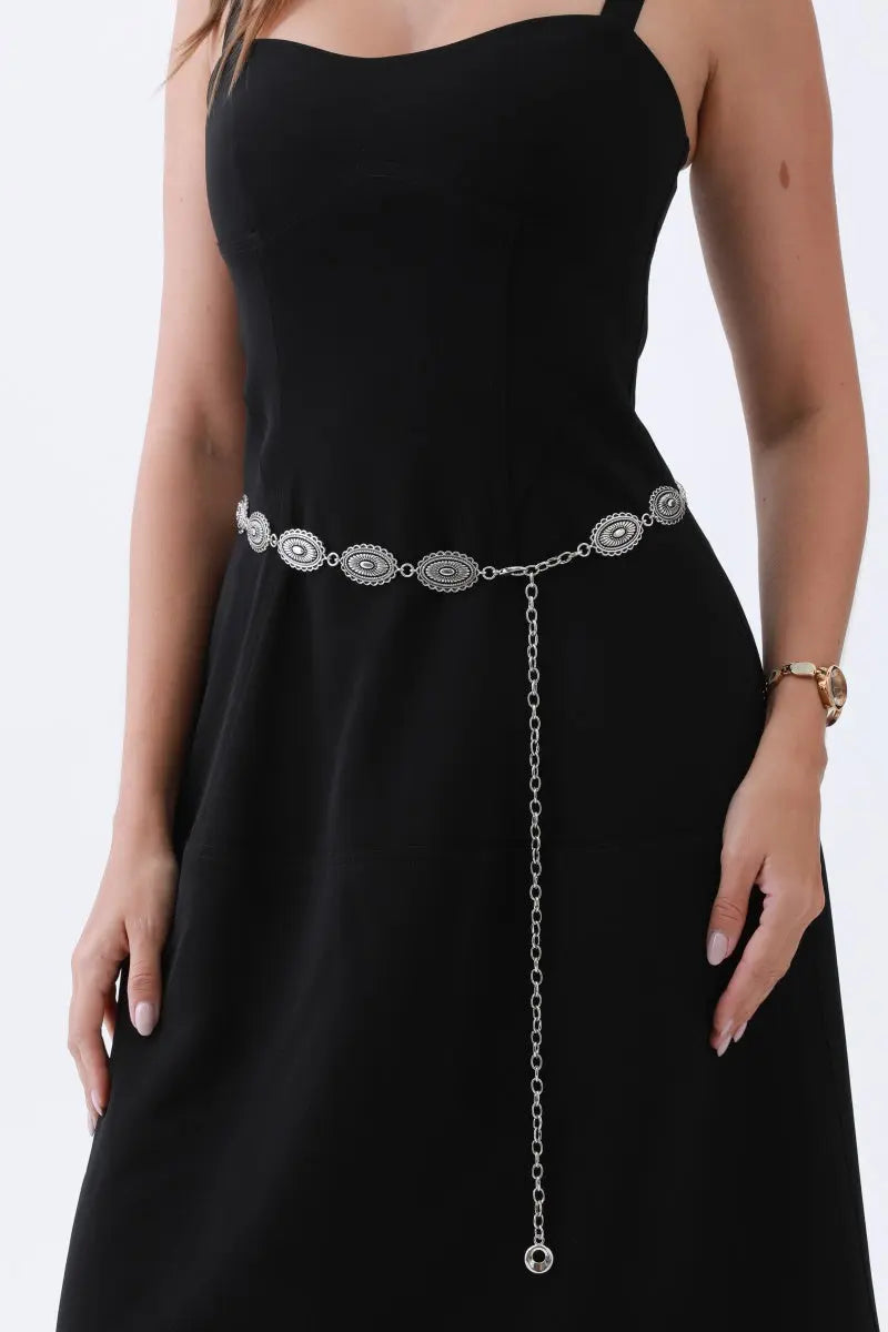 Silver tone Concho Oval Chain Belt