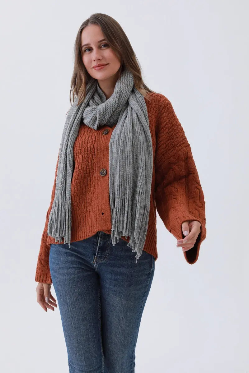 Luxe Chenille Knit Scarf – Plush Tassel Elegance choice of colors