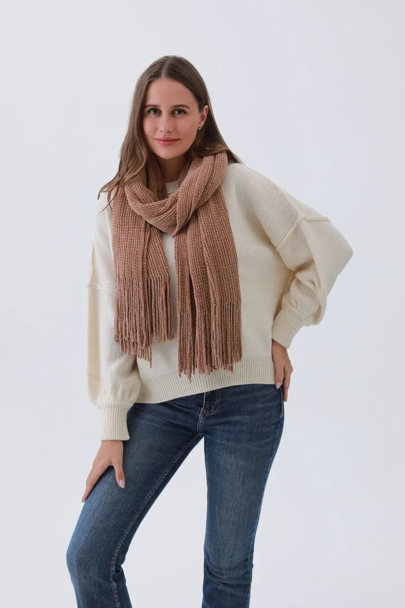 Luxe Chenille Knit Scarf – Plush Tassel Elegance choice of colors