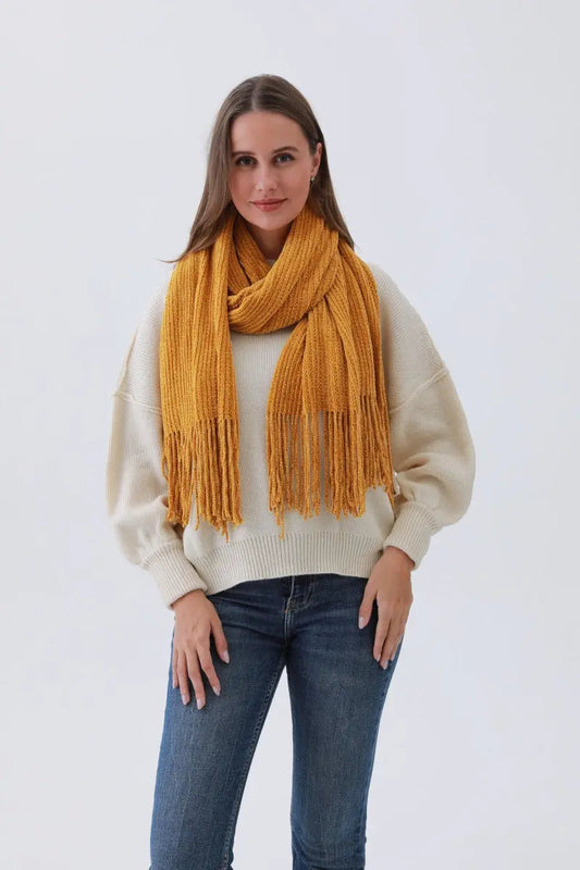 Luxe Chenille Knit Scarf – Plush Tassel Elegance choice of colors