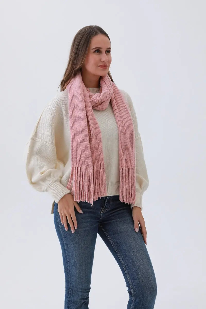 Luxe Chenille Knit Scarf – Plush Tassel Elegance choice of colors