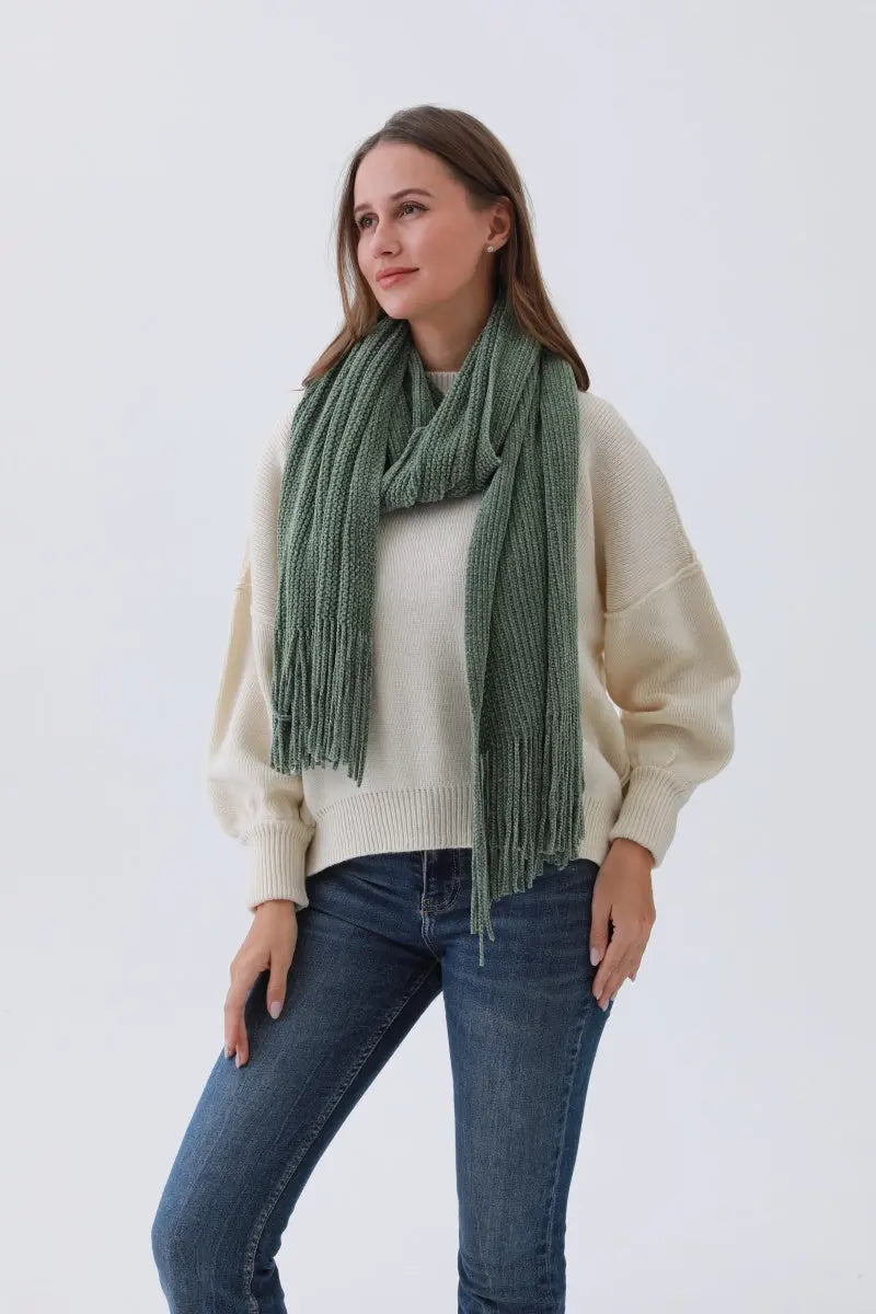 Luxe Chenille Knit Scarf – Plush Tassel Elegance choice of colors
