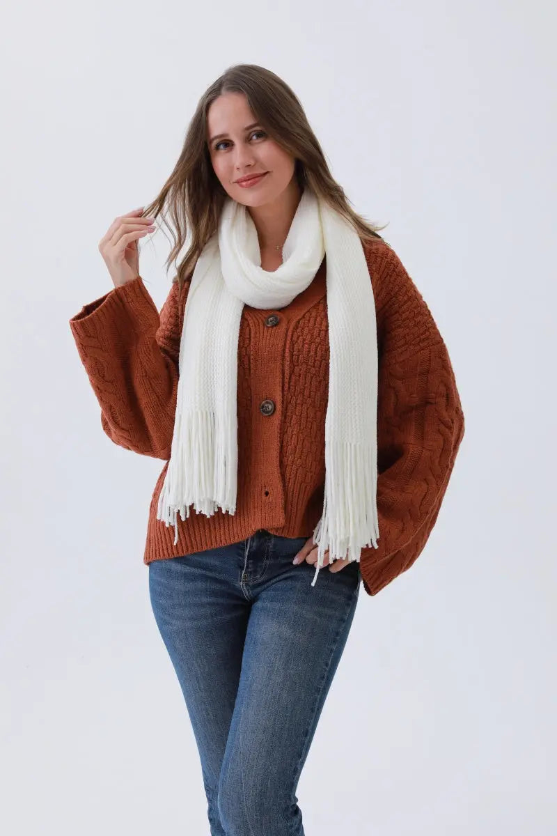 Luxe Chenille Knit Scarf – Plush Tassel Elegance choice of colors