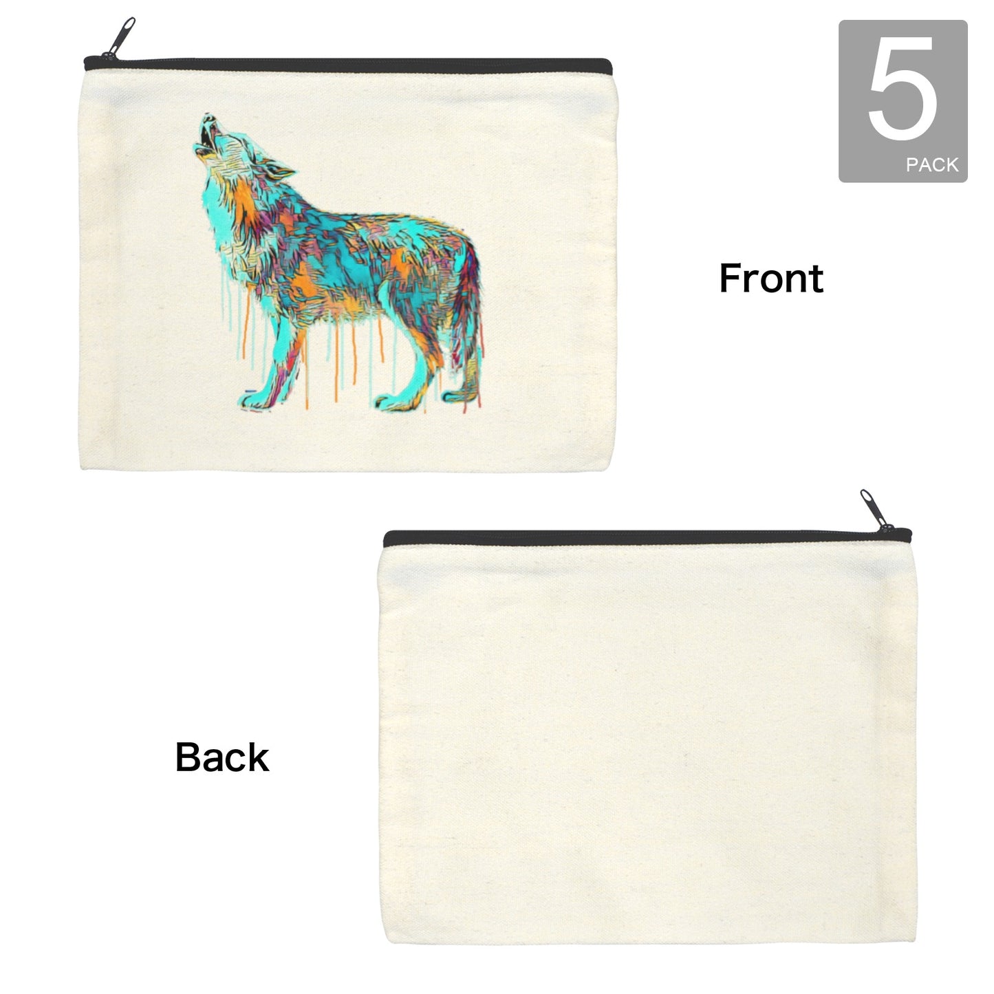 Watercolor Wolf Cosmetic Bag Pack of 5 Made in America