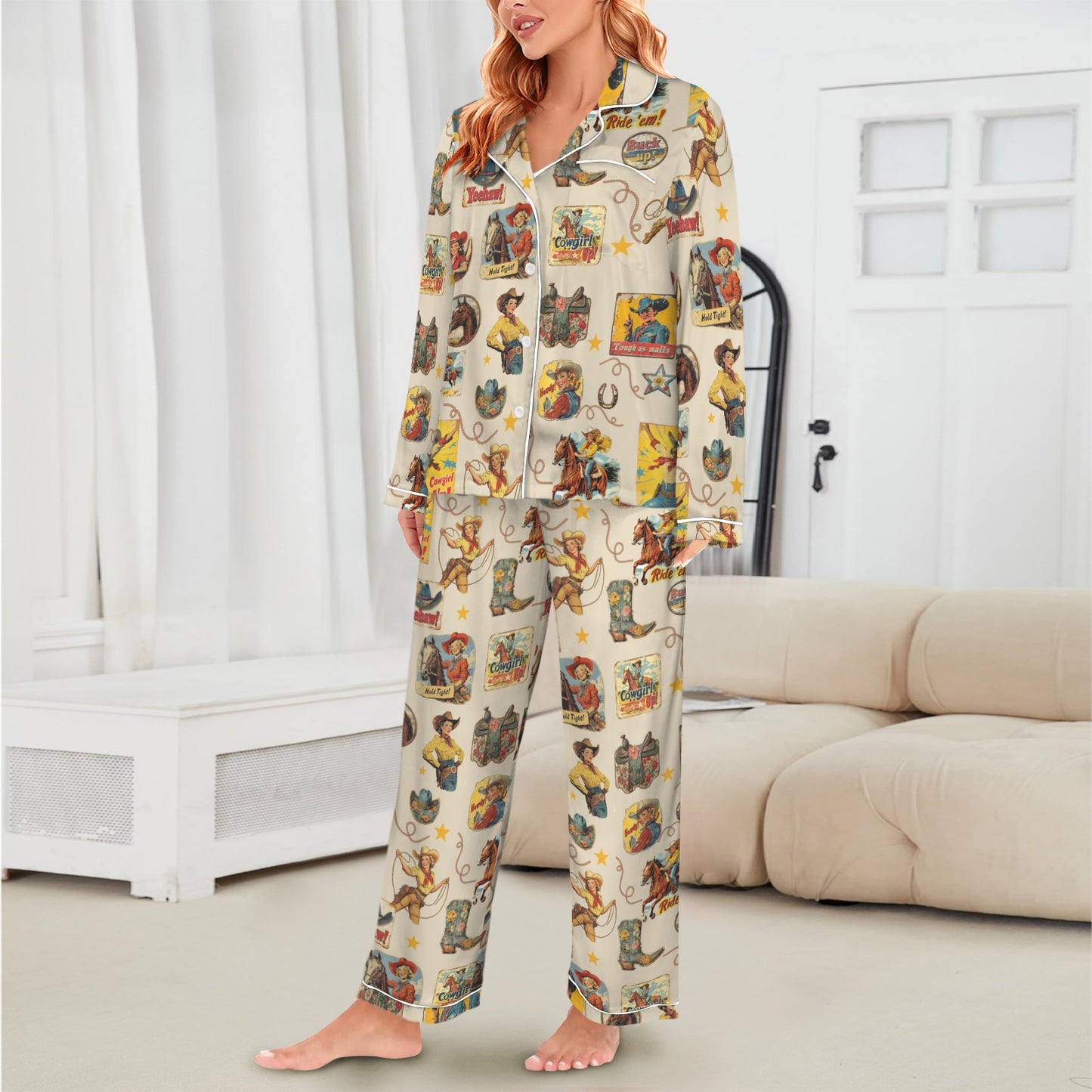 Vintage Cowgirl Collage Western Rodeo Pajamas