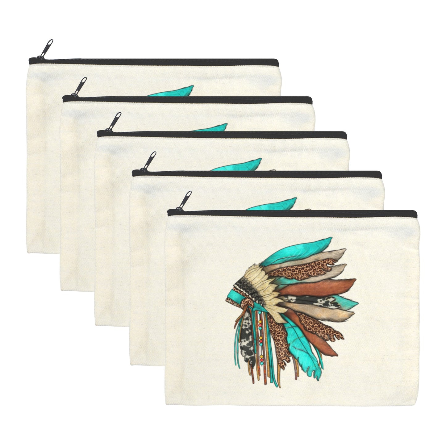 Baha Ranch Native Headdress Cosmetic Bag Pouch Pack of 5 Made in America
