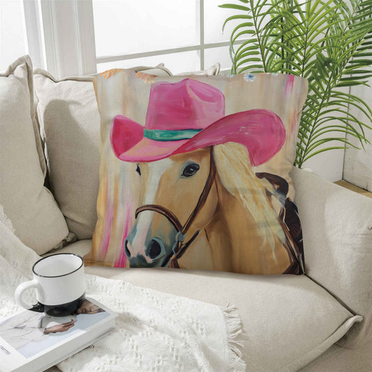 Pink Cowgirl Horse Pillow Case
