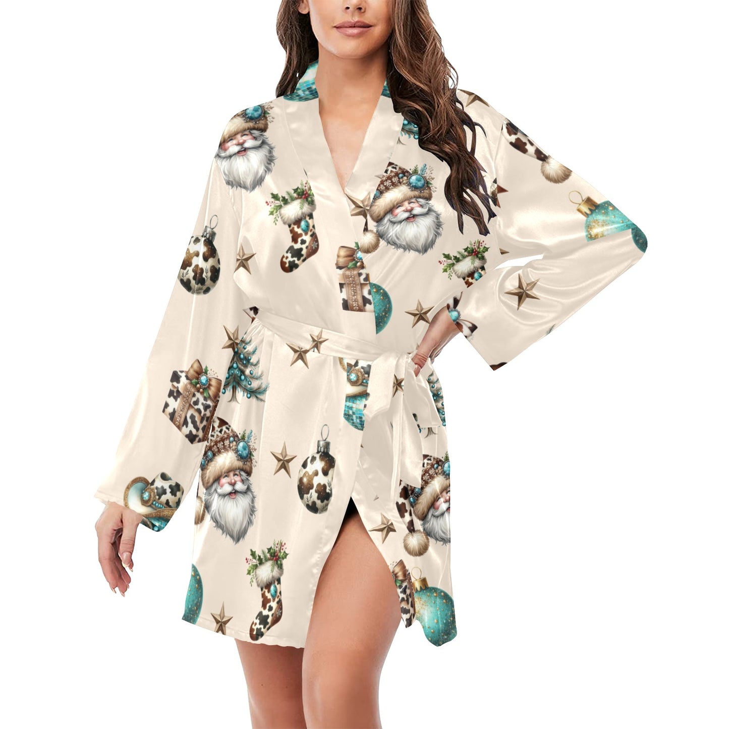 Baha Ranch Country Cow Print Christmas Western Cowgirl Satin Robe