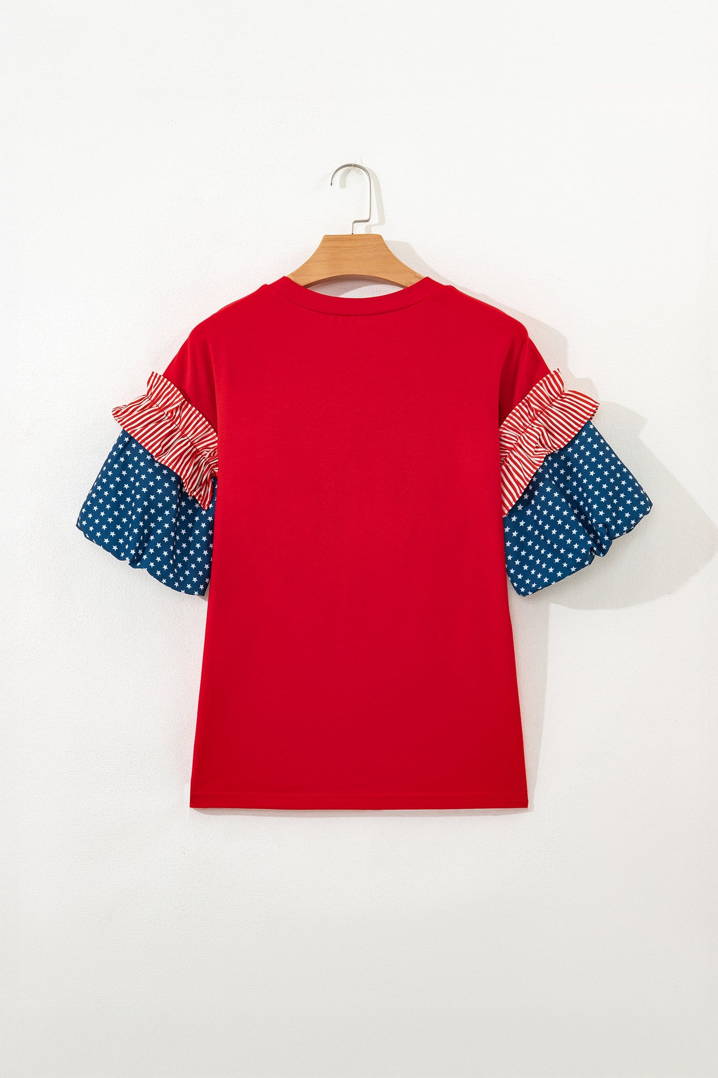 Stars & Stripe Patchwork Short Puff Sleeve Top choice of colors