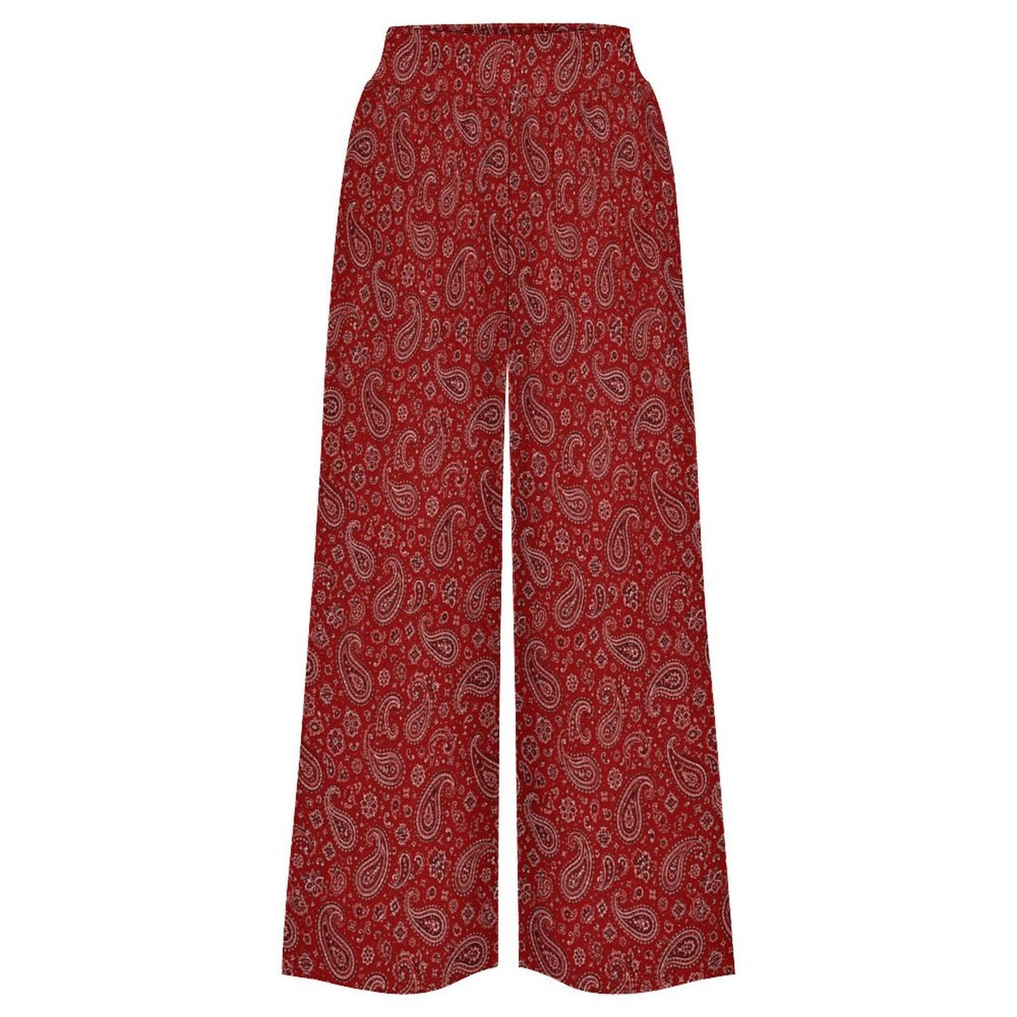Baha Ranch Red Paisley Bandana Print High Waisted Wide Leg Pants