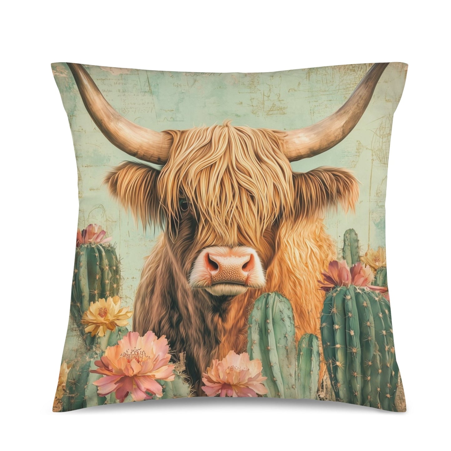 Baha Ranch Cactus Highland Velvety Soft Throw Pillow Case Made in America