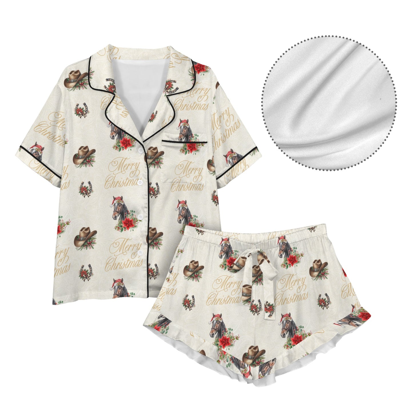 Christmas Horses Cowgirl Western Satin Short Pajama Set