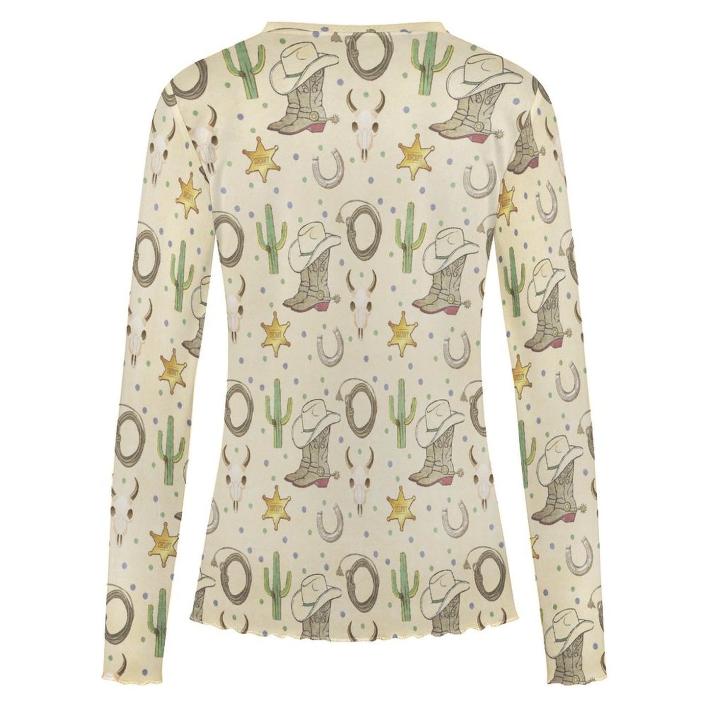 Baha Ranch Western Symbols Long Sleeve Mesh Top