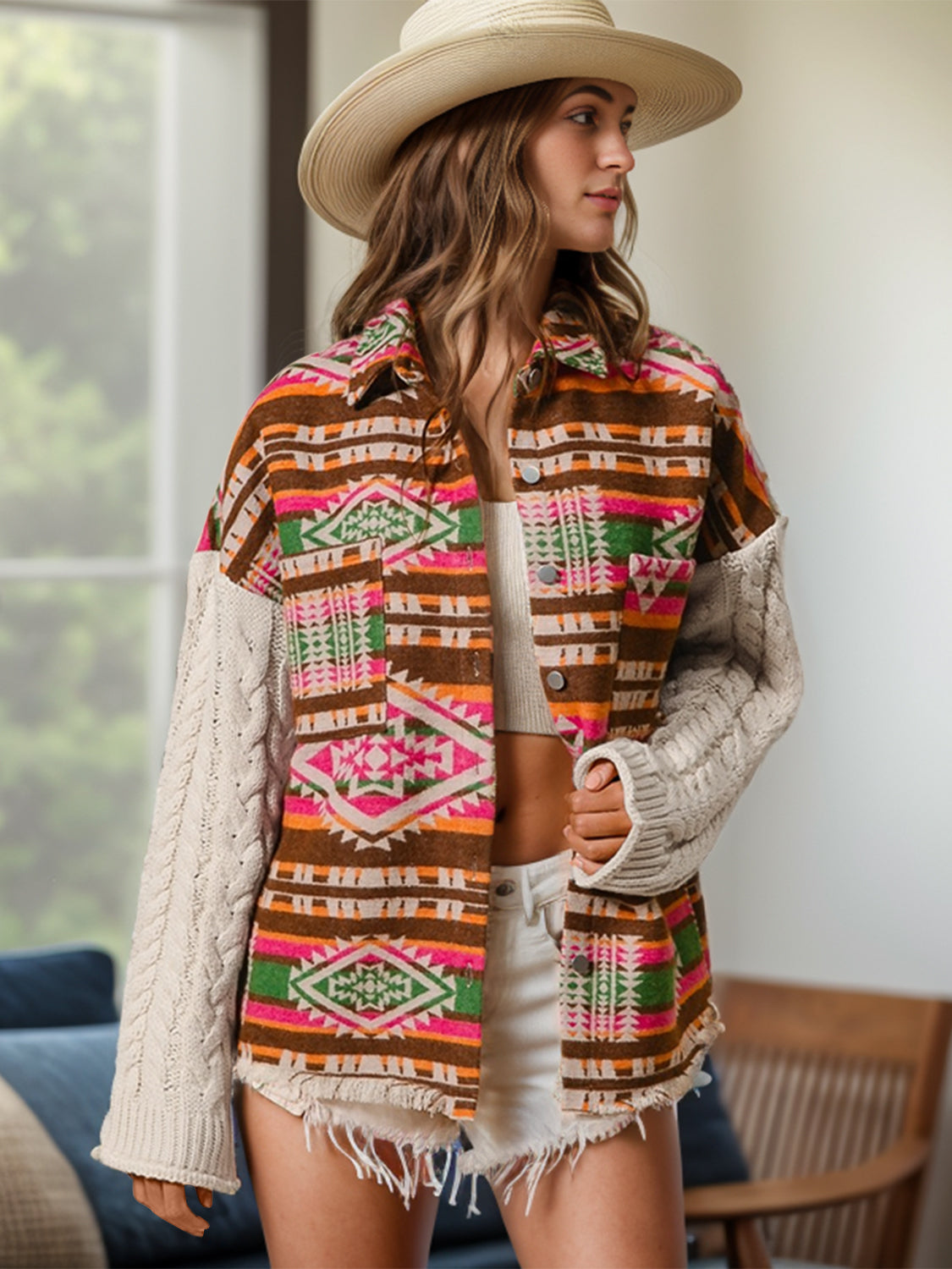 San Miguel Sweater Sleeve Aztec Shacket