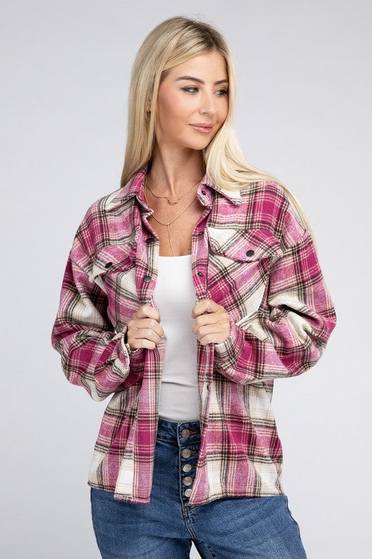 Pink Plaid Front Pocket Shacket