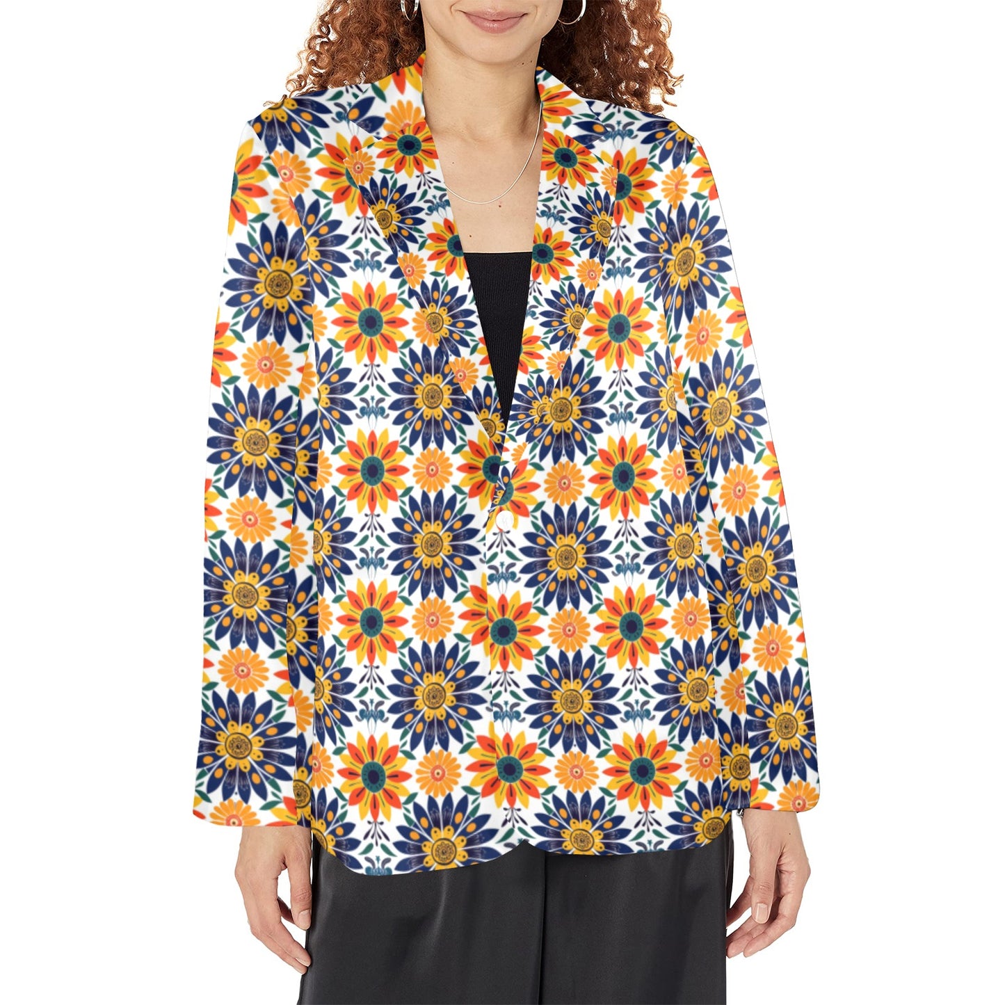 Colores de Mexico Blue Yellow Mexican Floral Blazer