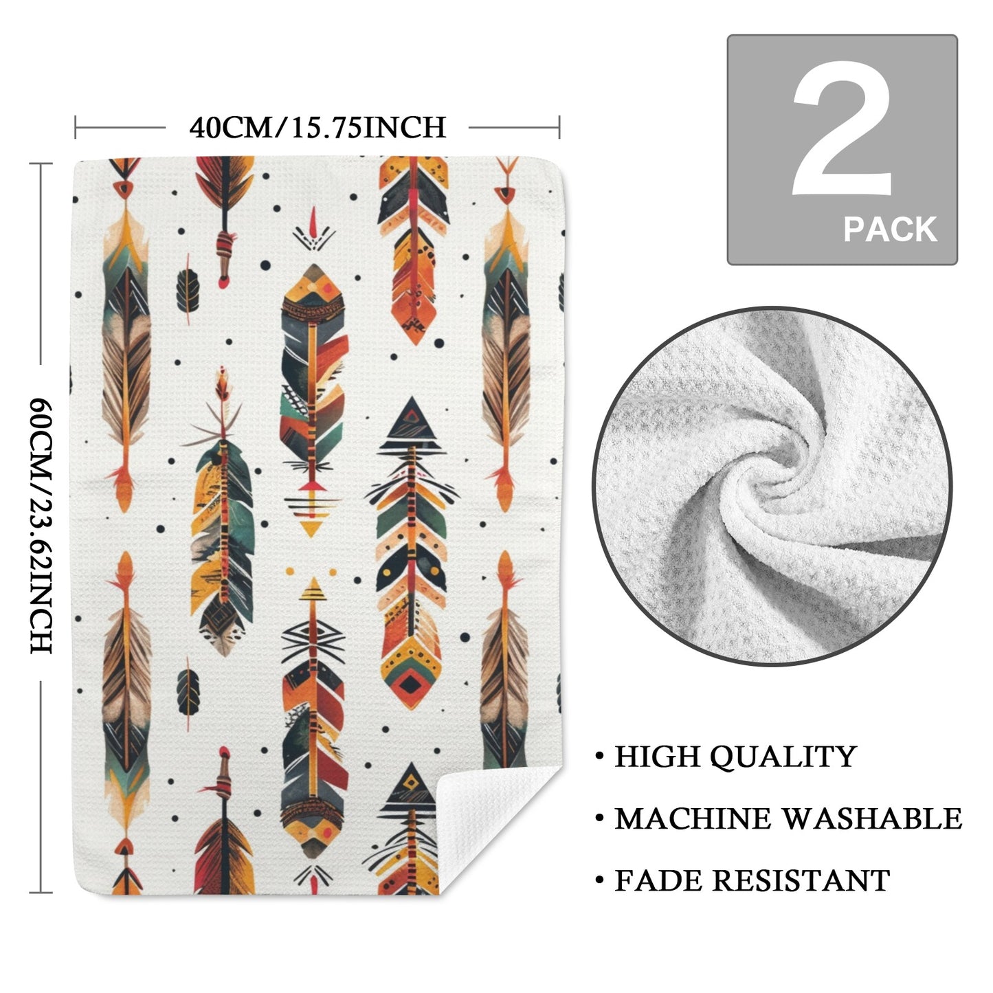 Southwestern Feathers Set of 2 Dish Towels Made in America