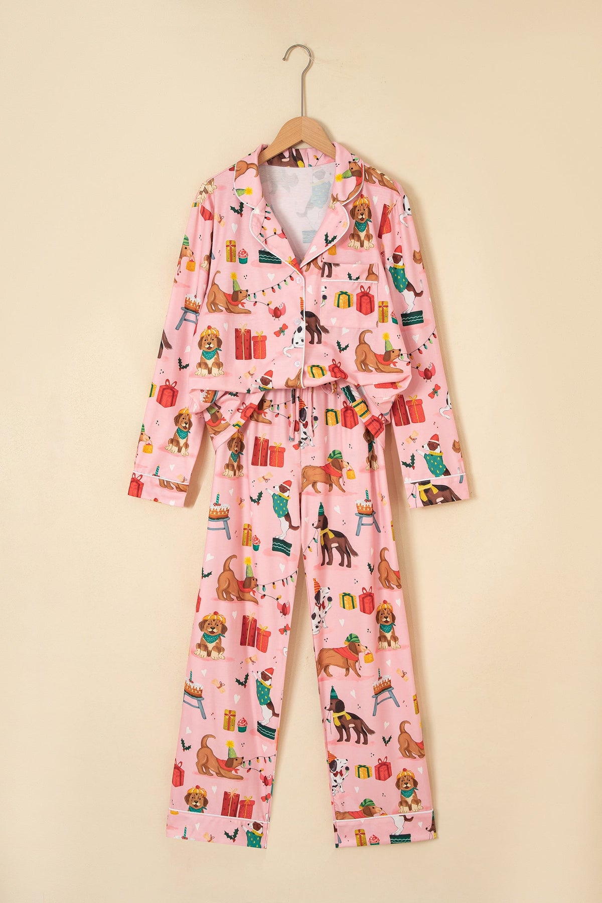 Christmas Dog Collared Top & Pants Pajama Set
