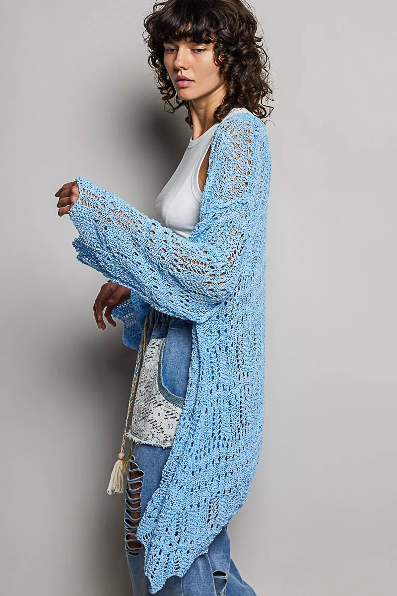 ルシェルブルー　Openwork Knit Top Flat White Open-Knit Button-Front Cardigan Sweater Tank