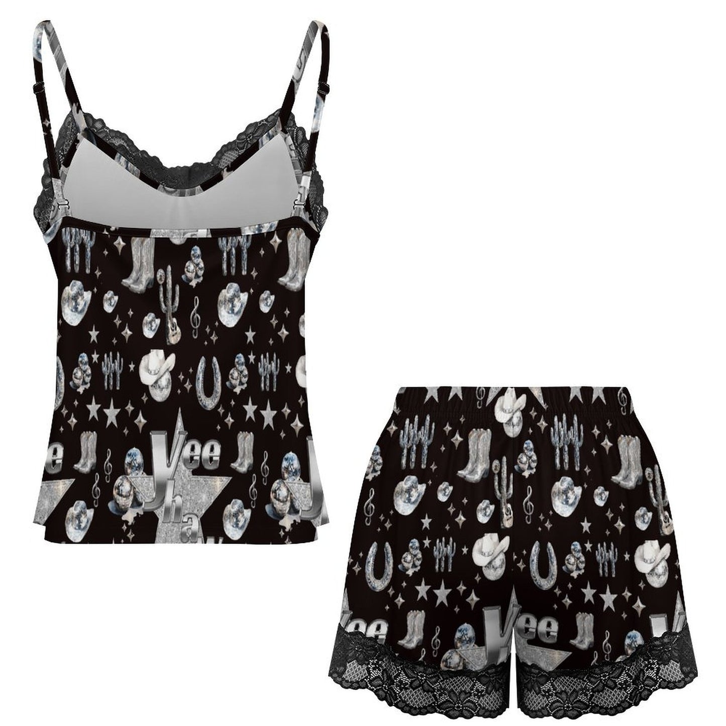 Baha Ranch Yeehaw Rhinestone Cowgirl Lace Pajama Set