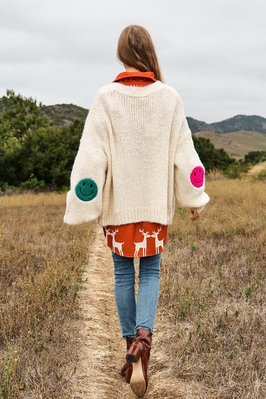 The Fuzzy Smile Long Bell Sleeve Knit Cardigan choice of colors