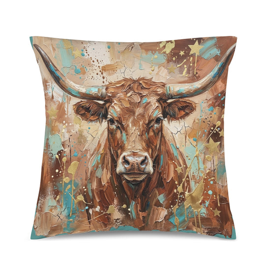 Baha Ranch Velvety Soft Painted Bull Pillow Cover Made in America