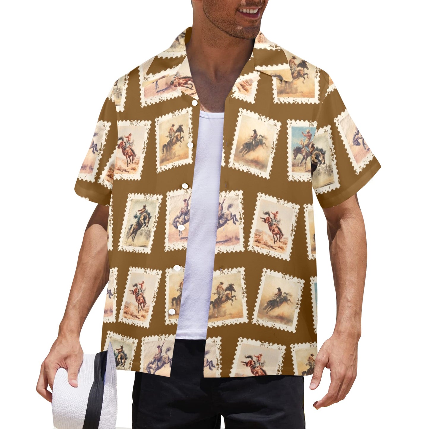 Baha Ranch Stamp Rodeo Western Hawaiian Shirt Made in America