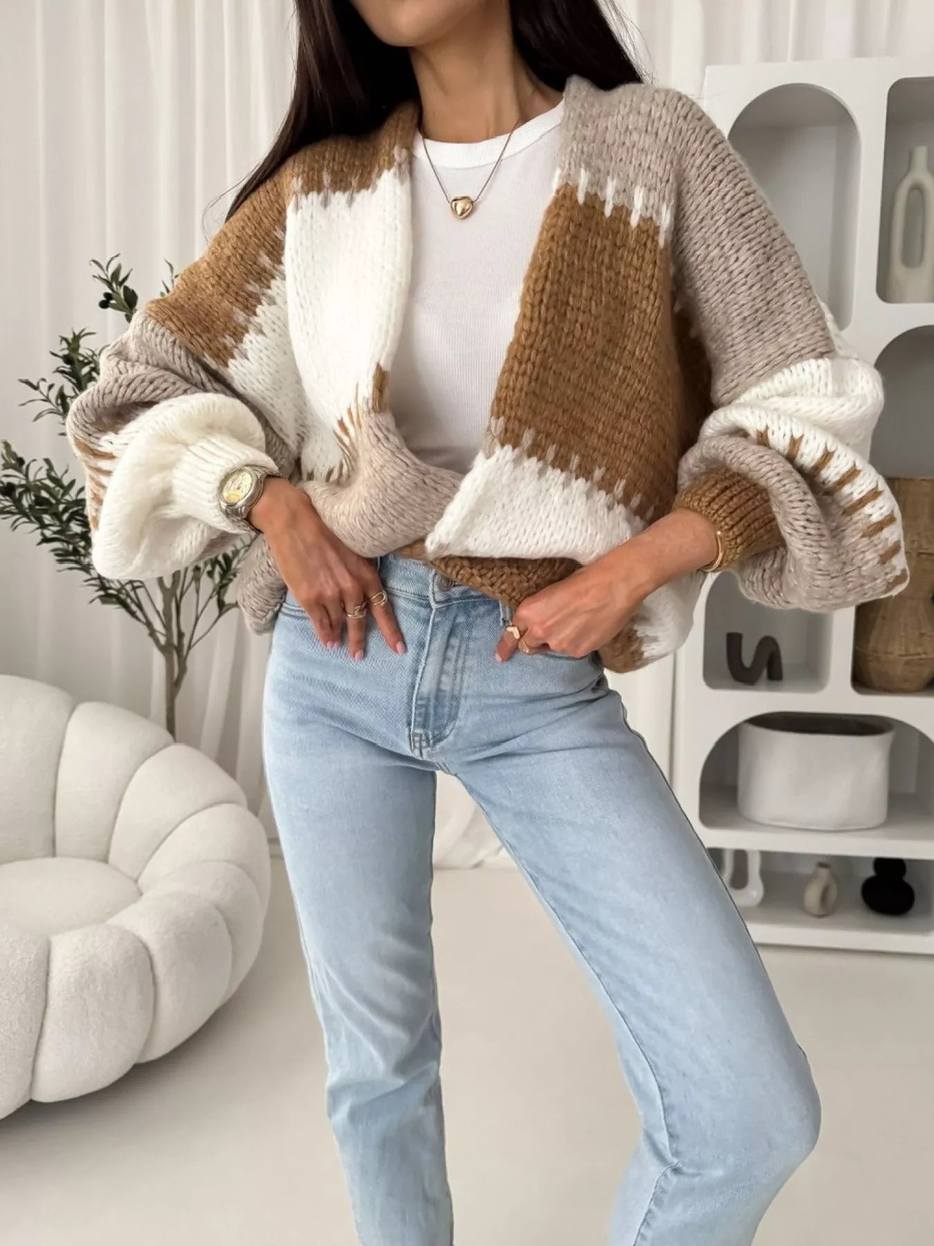 s*o様 Hype-13 bi-color cardigan s*o様 Hype-13 bi-color cardigan Women's Cozy Striped Boho