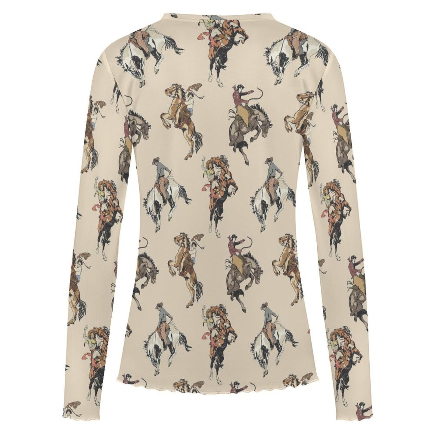 Baha Ranch Vintage Cowgirl Long Sleeve Mesh Top