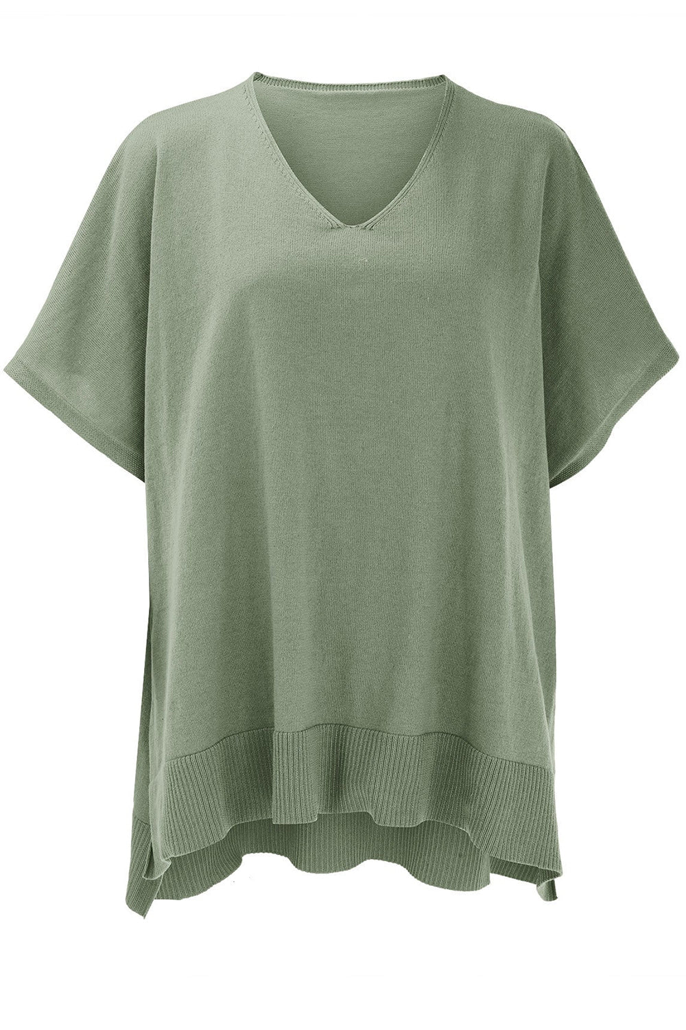 Slit V-Neck Half Sleeve Knit Top choice of colors