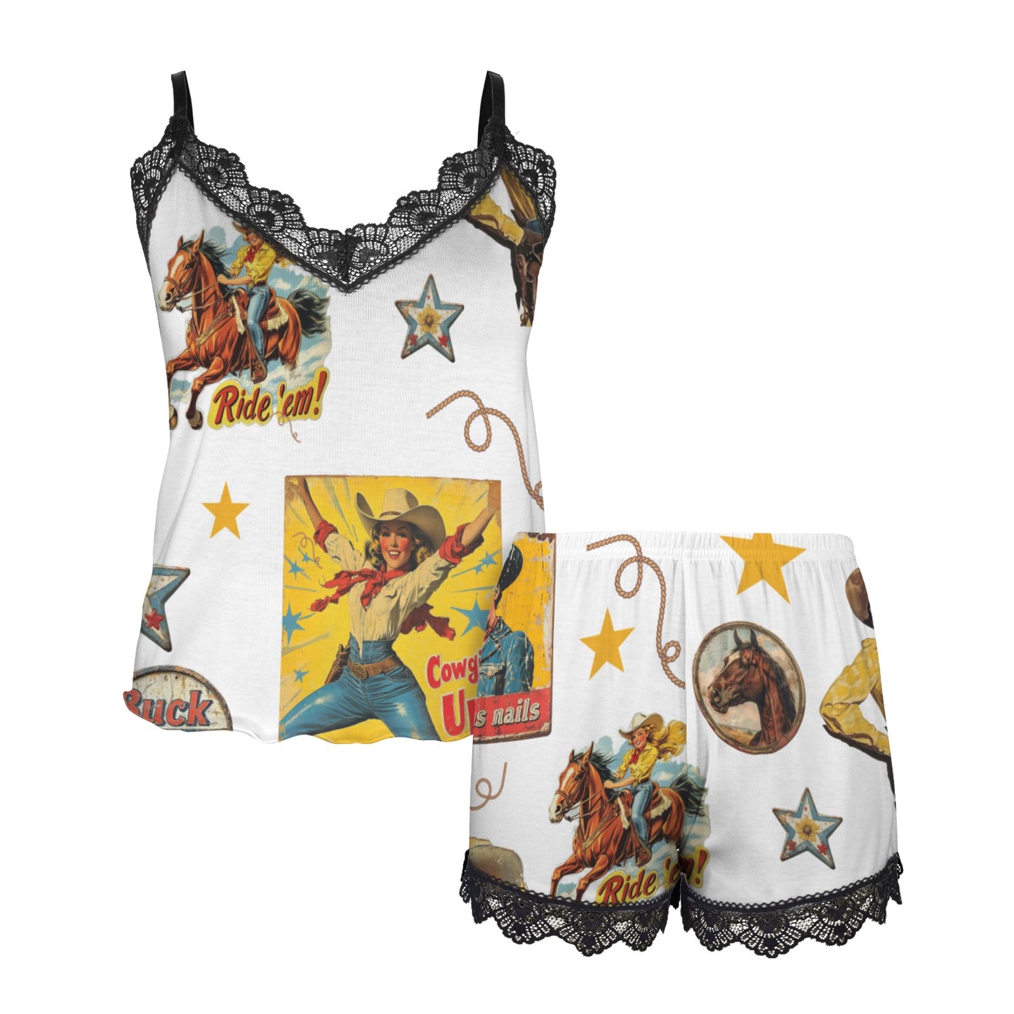 Vintage Cowgirl Collage Sleepwear Set