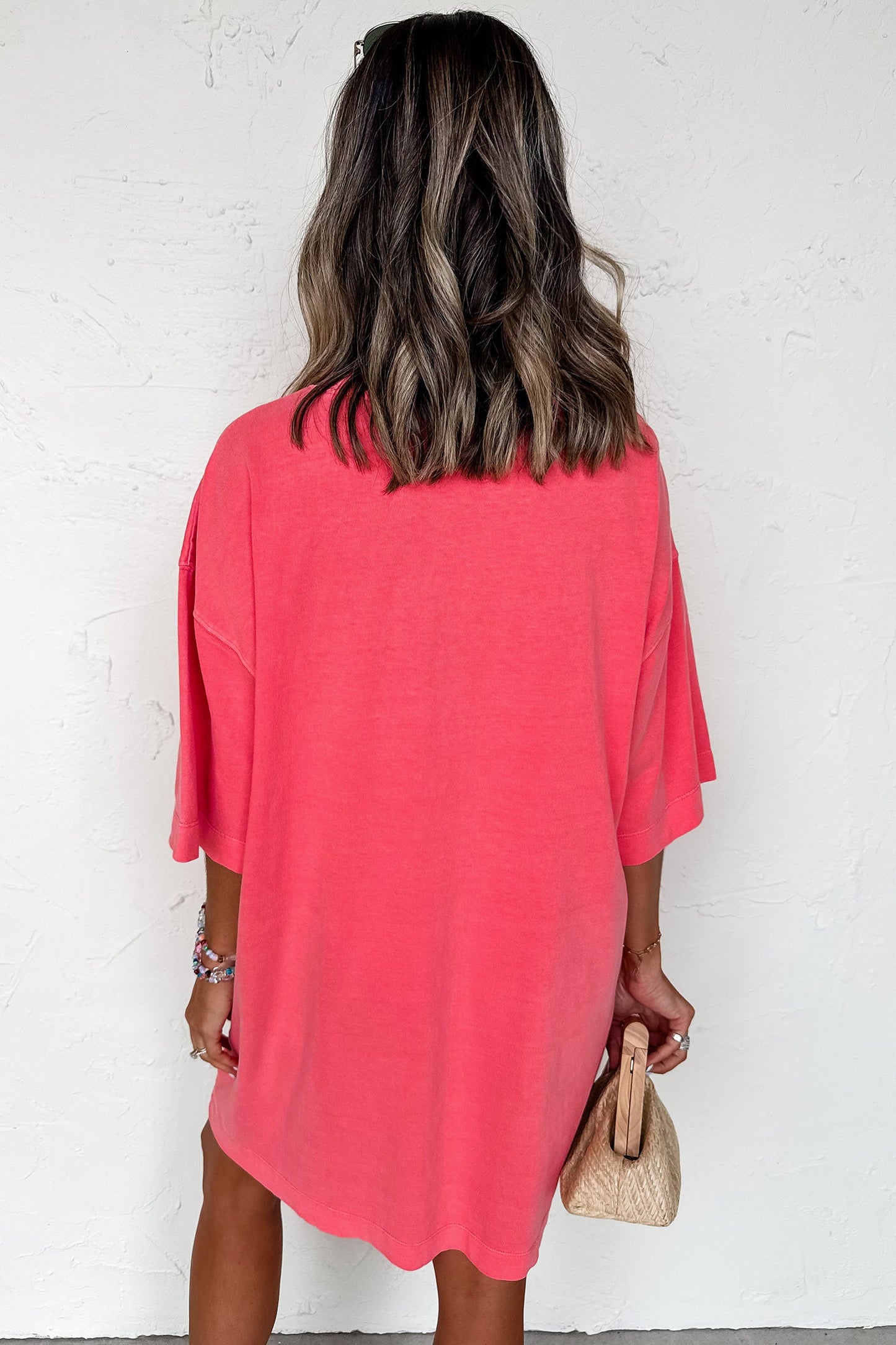 Solid Drop Shoulder Loose T-Shirt Mini Dress