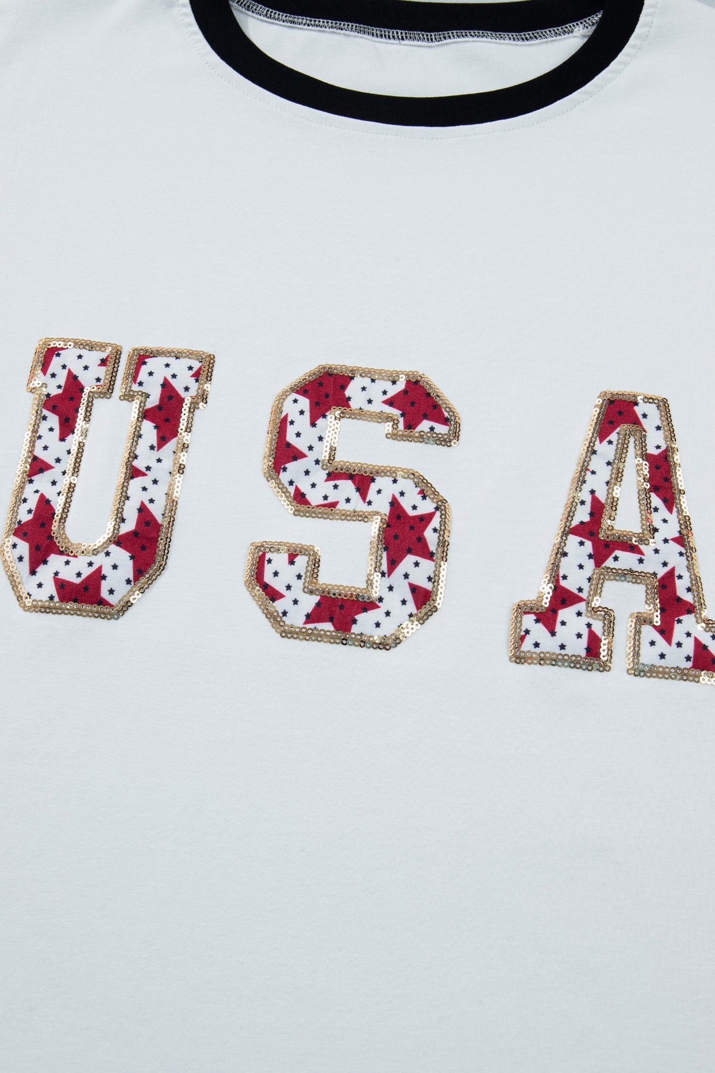 Sequin Star USA Patch Colorblock Trim T-Shirt