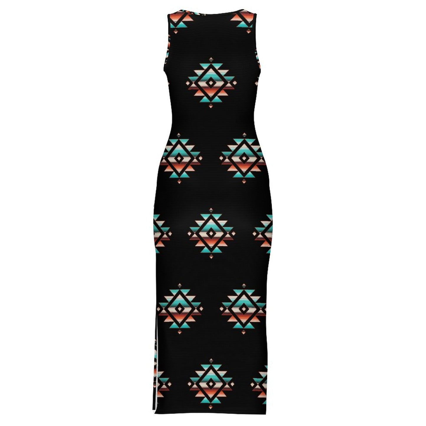 Southwestern Aztec Sleeveless Bodycon Side Slit Western Maxi Dress